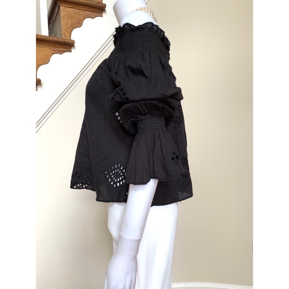 Zara black eyelet off the shoulder long sleeve top, S - Picture 4 of 12